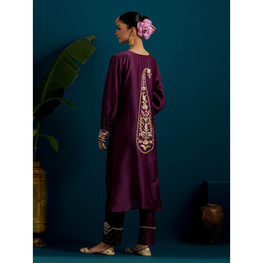 Anantaa by Roohi Trehan Purple Round Hem Kurta Back Motif with Pant (Set of 2)