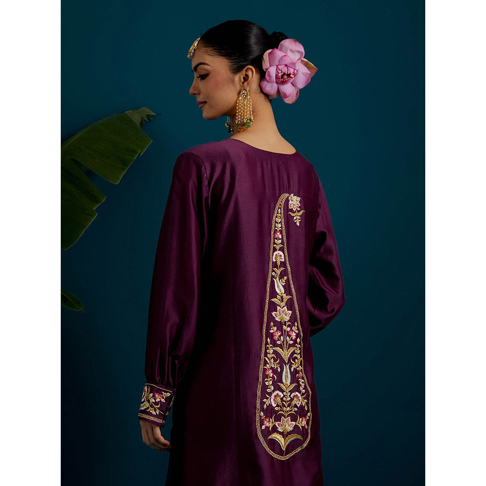 Anantaa by Roohi Trehan Purple Round Hem Kurta Back Motif with Pant (Set of 2)