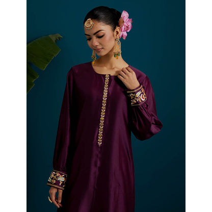 Anantaa by Roohi Trehan Purple Round Hem Kurta Back Motif with Pant (Set of 2)
