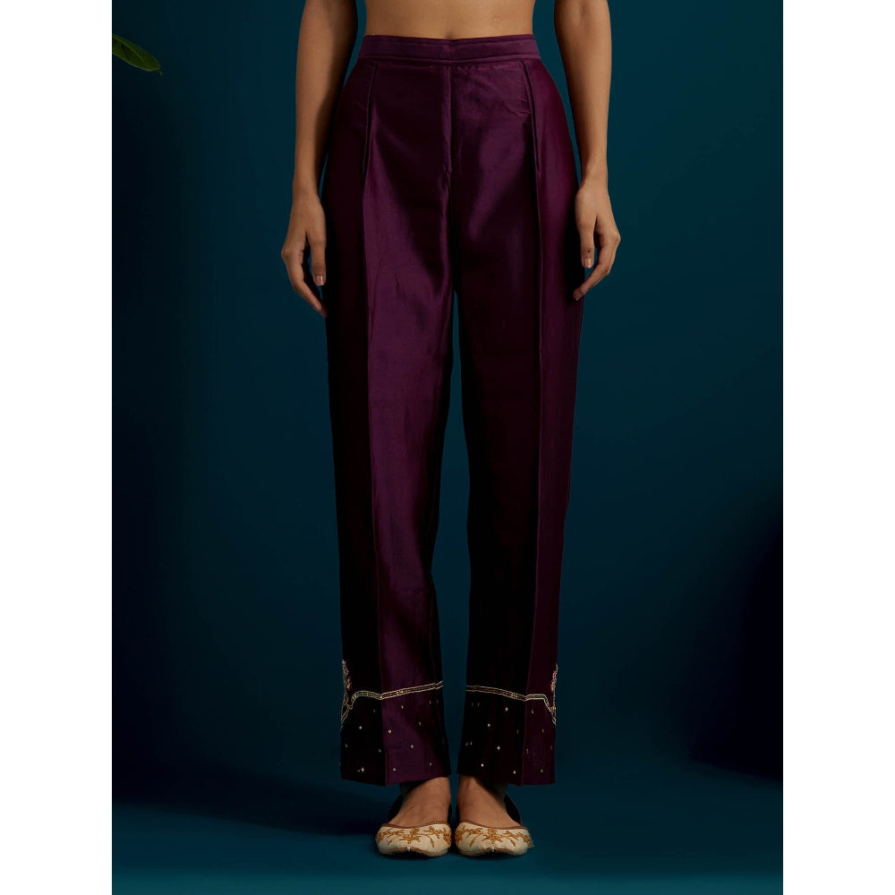 Anantaa by Roohi Trehan Purple Round Hem Kurta Back Motif with Pant (Set of 2)