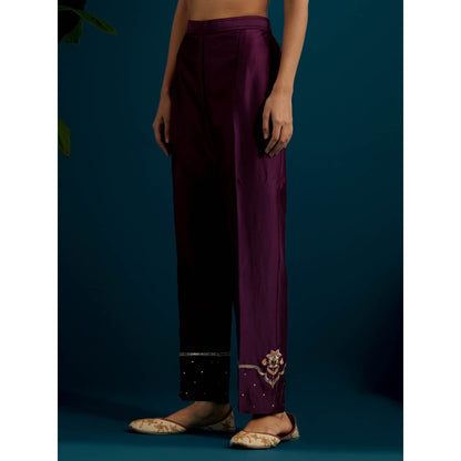 Anantaa by Roohi Trehan Purple Round Hem Kurta Back Motif with Pant (Set of 2)