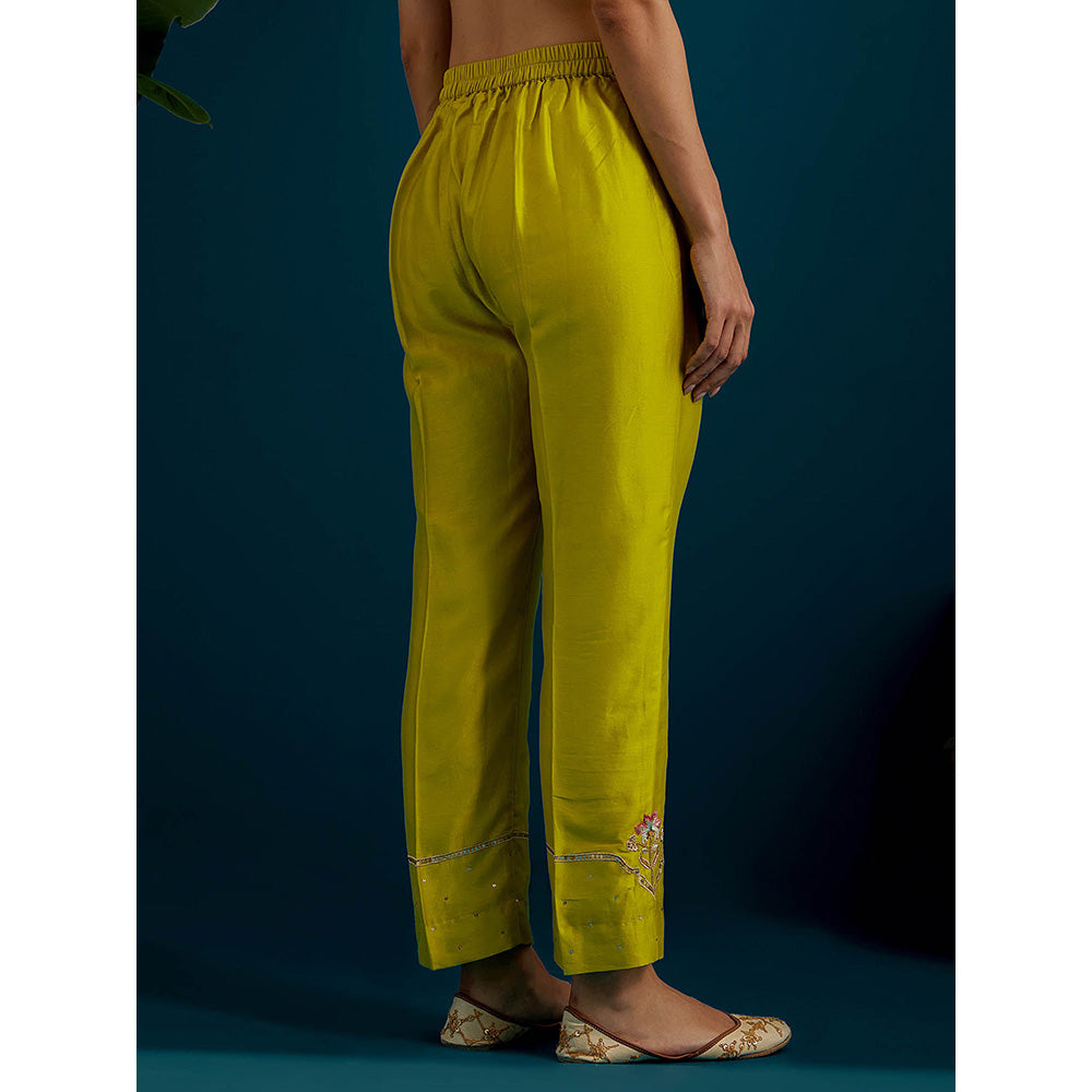 Anantaa by Roohi Trehan Lime Yellow Round Hem Kurta Back Motif with Pant (Set of 2)