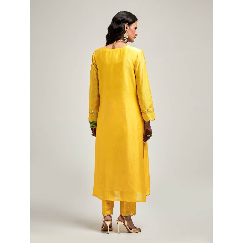 Anantaa by Roohi Trehan Embroidered Yoke Kurta with Pant - Yellow