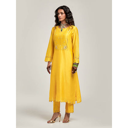 Anantaa by Roohi Trehan Embroidered Yoke Kurta with Pant - Yellow