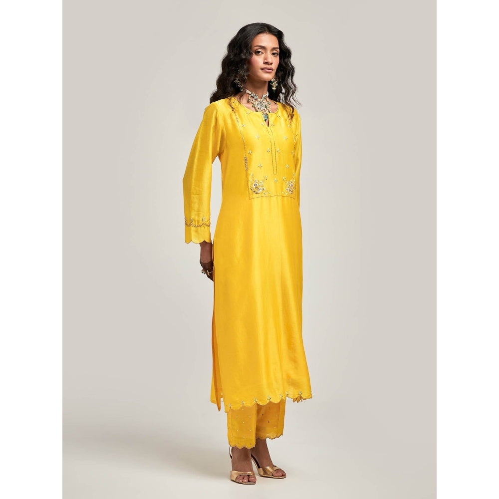 Anantaa by Roohi Trehan Embroidered Yoke Kurta with Pant - Yellow