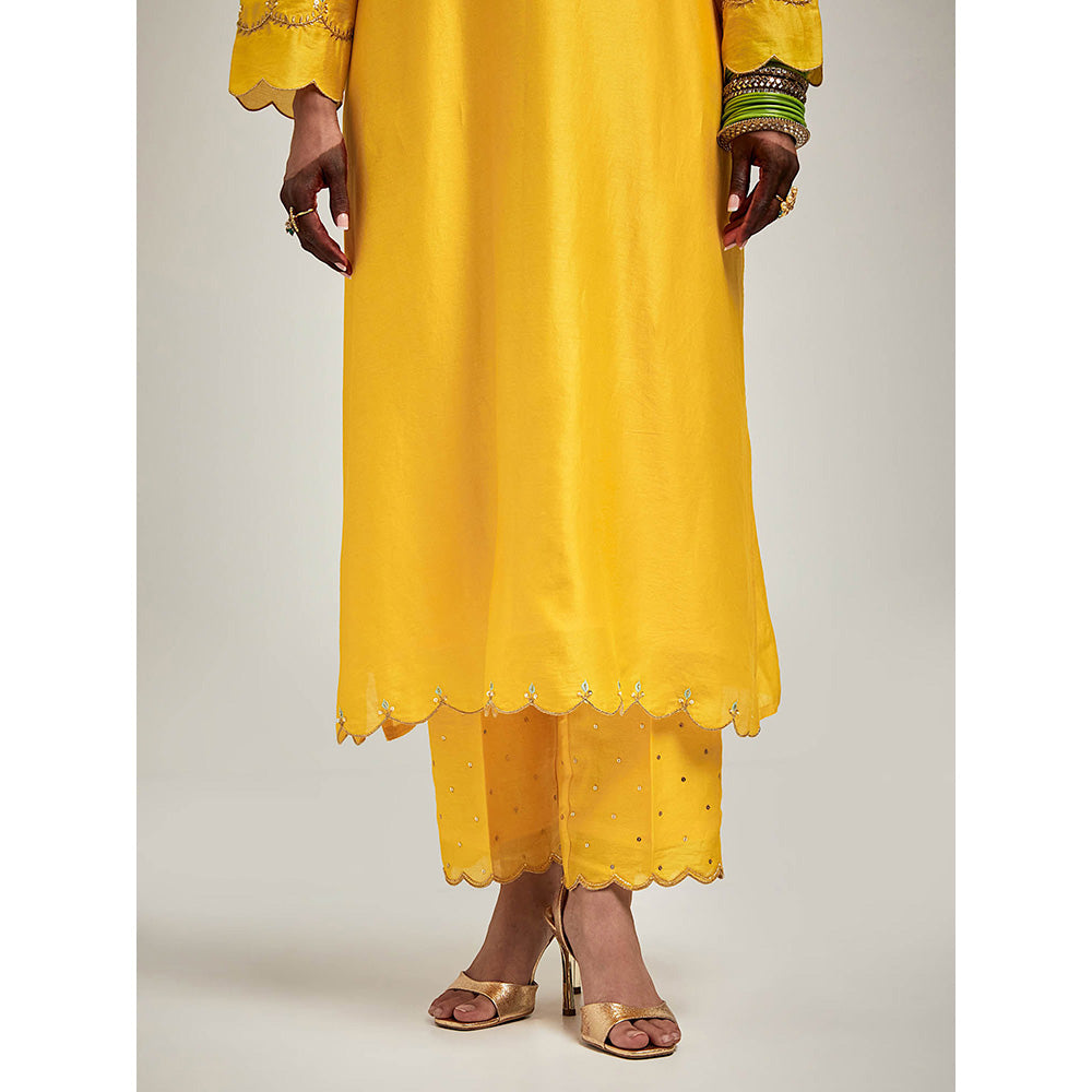 Anantaa by Roohi Trehan Embroidered Yoke Kurta with Pant - Yellow