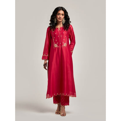 Anantaa by Roohi Trehan Embroidered Yoke Kurta with Pant - Maroon