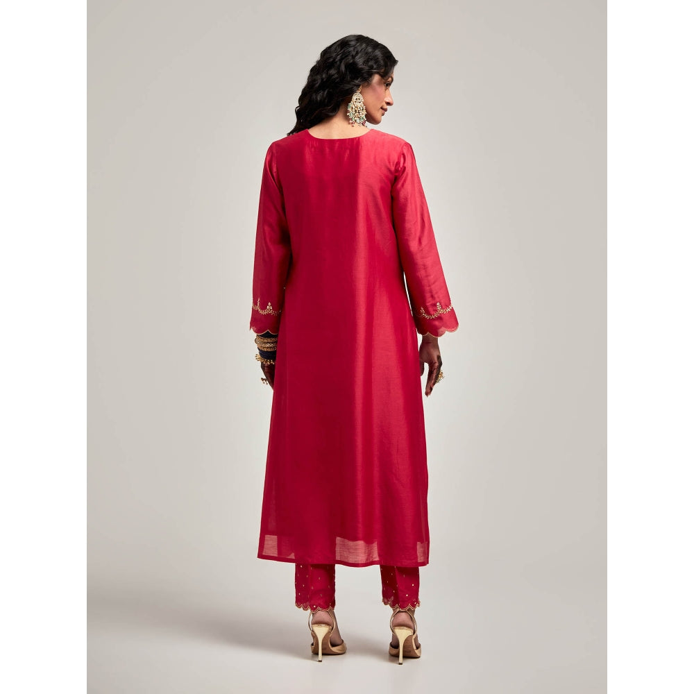Anantaa by Roohi Trehan Embroidered Yoke Kurta with Pant - Maroon