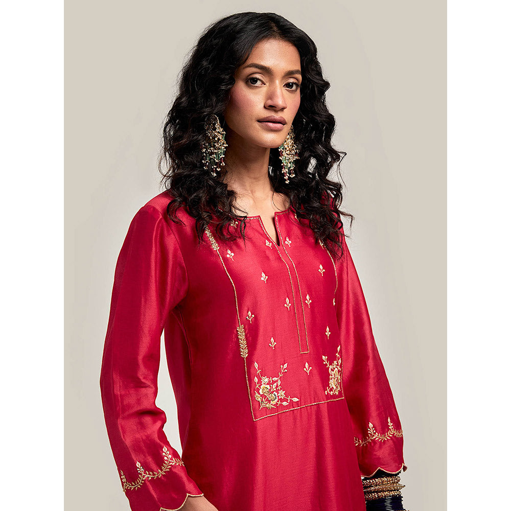 Anantaa by Roohi Trehan Embroidered Yoke Kurta with Pant - Maroon