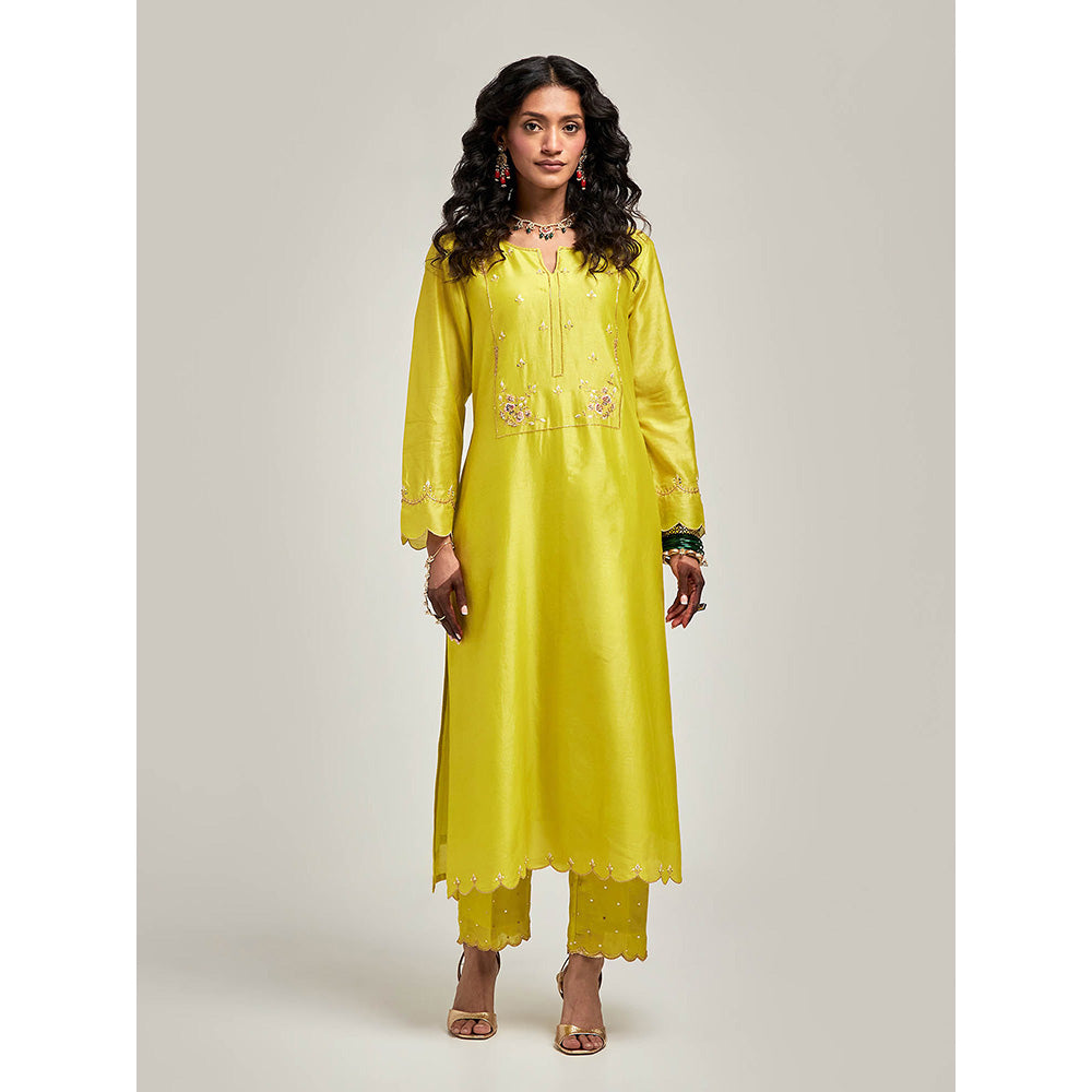 Anantaa by Roohi Trehan Embroidered Yoke Kurta with Pant - Green