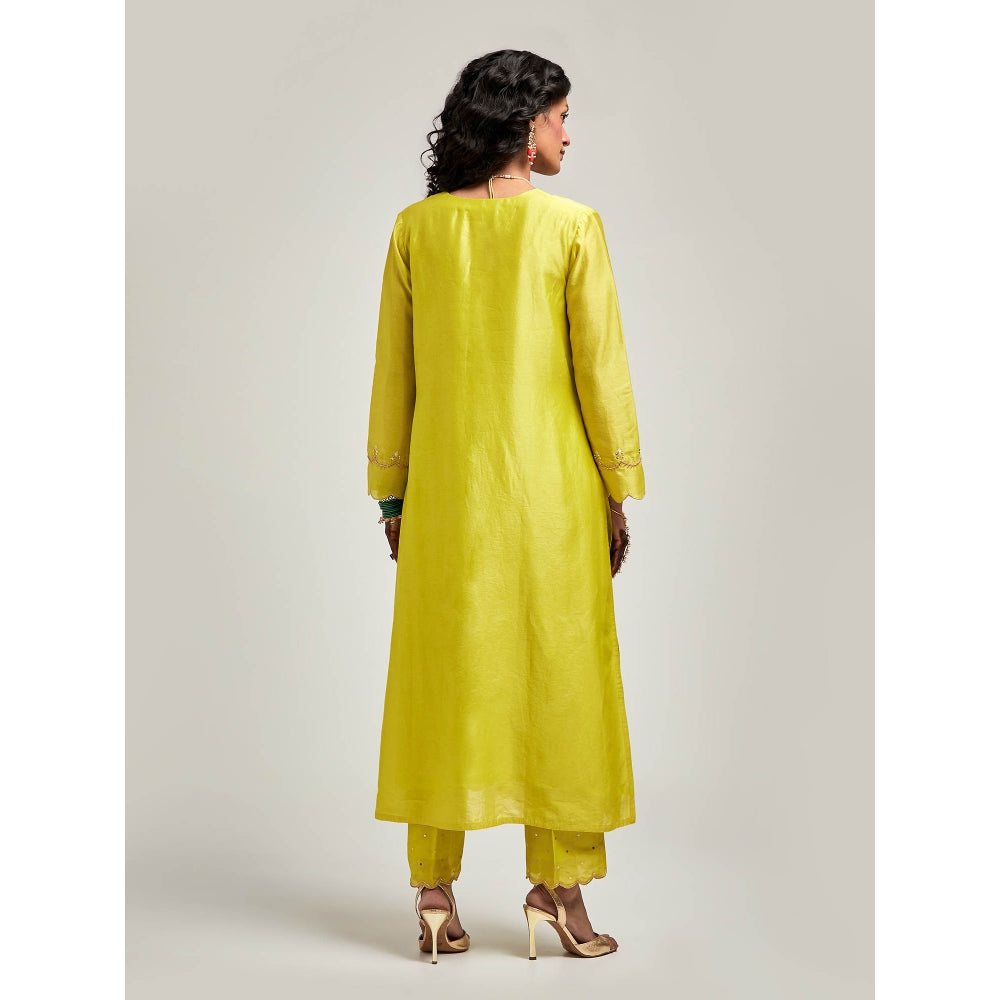 Anantaa by Roohi Trehan Embroidered Yoke Kurta with Pant - Green