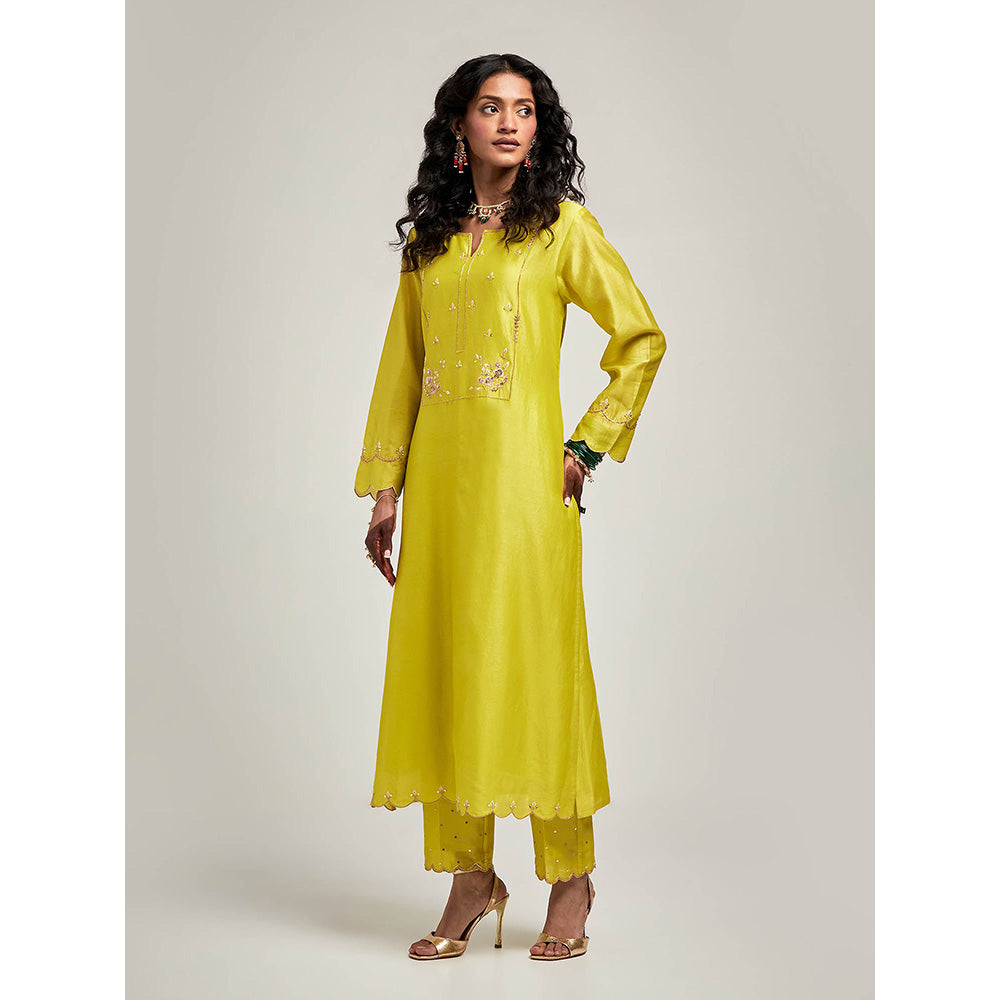 Anantaa by Roohi Trehan Embroidered Yoke Kurta with Pant - Green