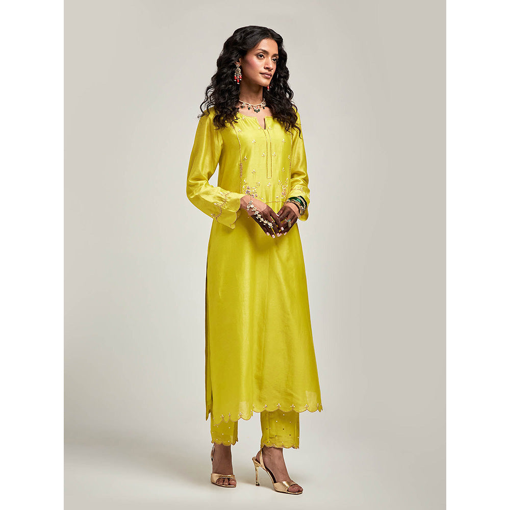 Anantaa by Roohi Trehan Embroidered Yoke Kurta with Pant - Green