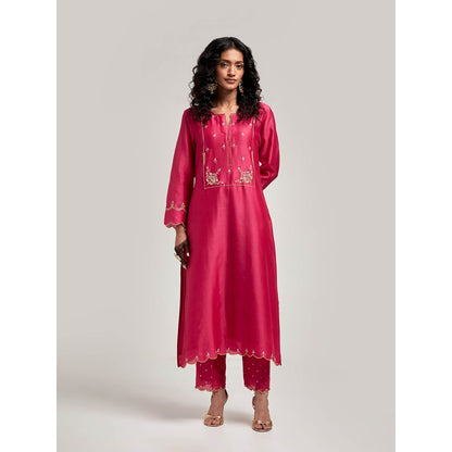 Anantaa by Roohi Trehan Embroidered Yoke Kurta with Pant - Magenta