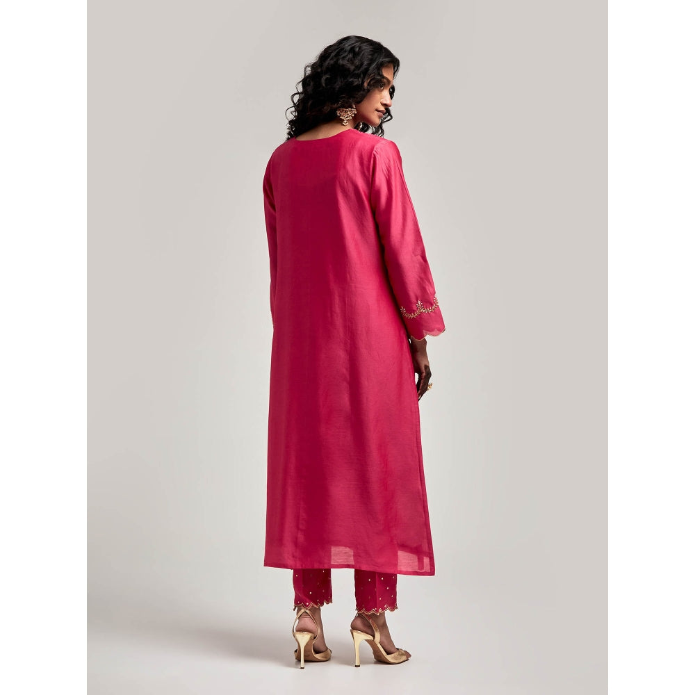 Anantaa by Roohi Trehan Embroidered Yoke Kurta with Pant - Magenta