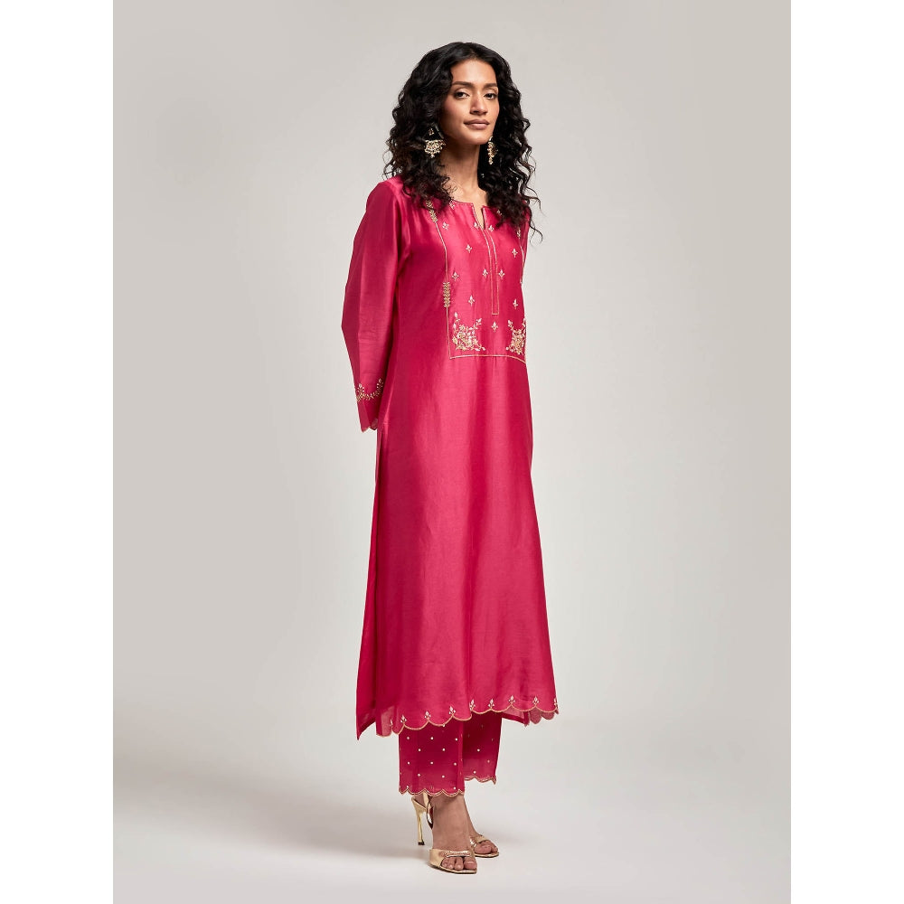 Anantaa by Roohi Trehan Embroidered Yoke Kurta with Pant - Magenta