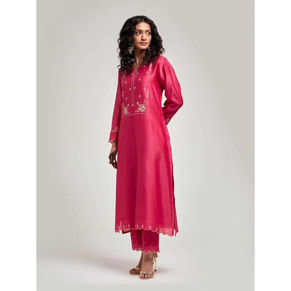 Anantaa by Roohi Trehan Embroidered Yoke Kurta with Pant - Magenta