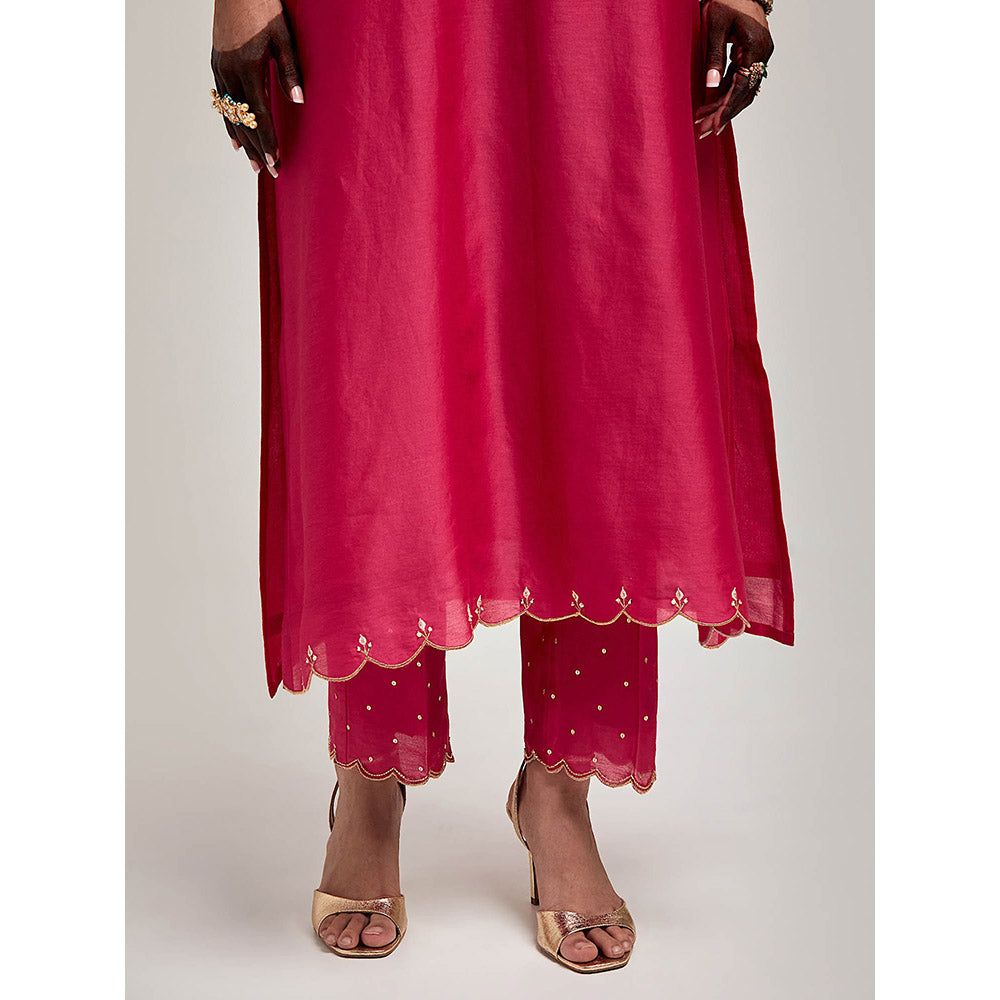 Anantaa by Roohi Trehan Embroidered Yoke Kurta with Pant - Magenta