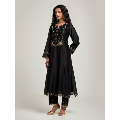 Anantaa by Roohi Trehan Embroidered Yoke Kurta with Pant - Black
