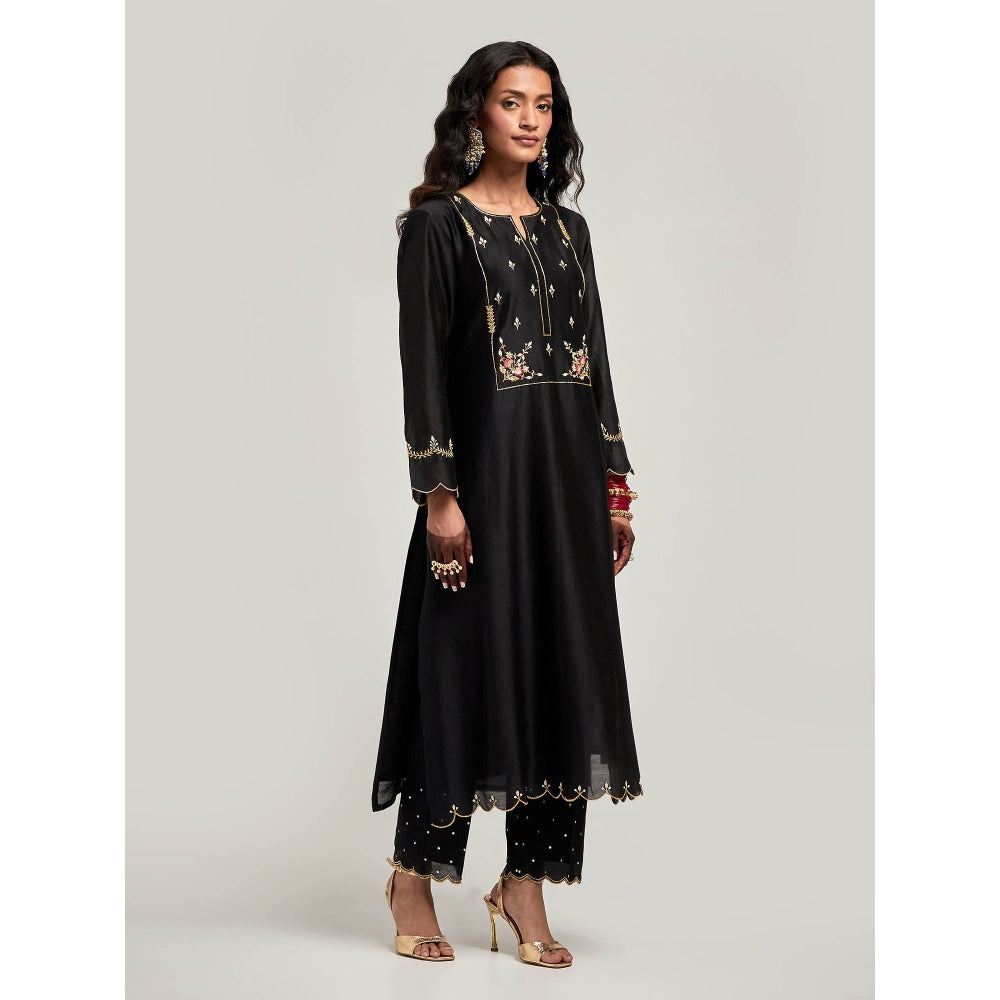 Anantaa by Roohi Trehan Embroidered Yoke Kurta with Pant - Black