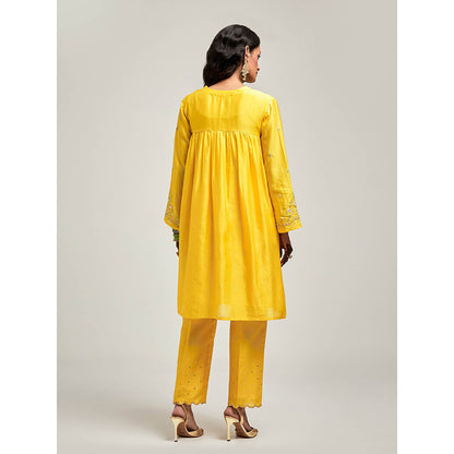 Anantaa by Roohi Trehan Short Embroidered Yoke Kurta With Pant - Yellow