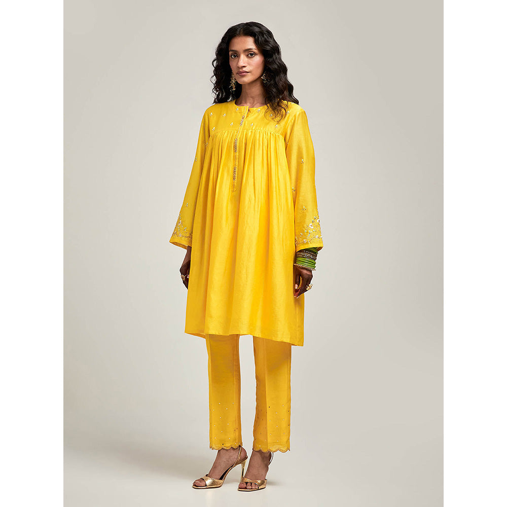 Anantaa by Roohi Trehan Short Embroidered Yoke Kurta With Pant - Yellow