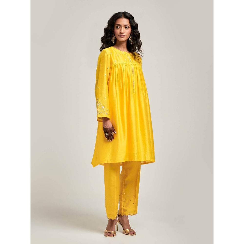 Anantaa by Roohi Trehan Short Embroidered Yoke Kurta With Pant - Yellow