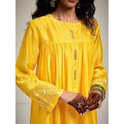 Anantaa by Roohi Trehan Short Embroidered Yoke Kurta With Pant - Yellow