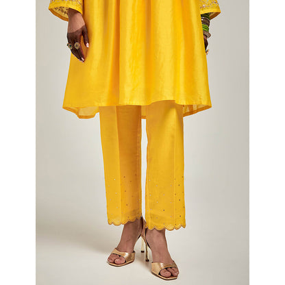 Anantaa by Roohi Trehan Short Embroidered Yoke Kurta With Pant - Yellow
