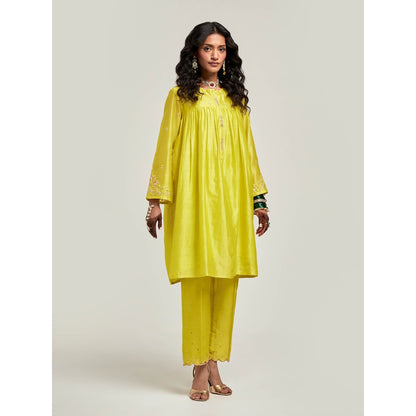 Anantaa by Roohi Trehan Short Embroidered Yoke Kurta With Pant - Green