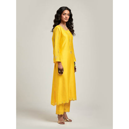 Anantaa by Roohi Trehan Embroidered Scalloped Hem Kurta with Pant - Yellow