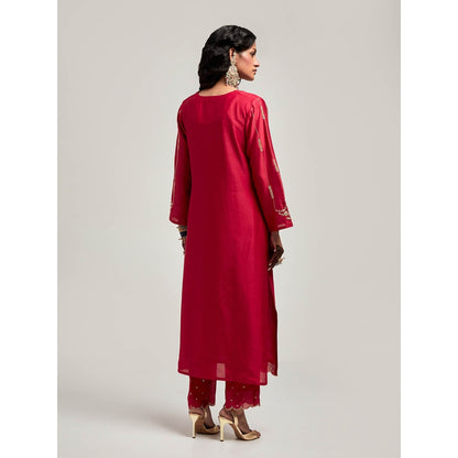 Anantaa by Roohi Trehan Embroidered Scalloped Hem Kurta with Pant - Maroon