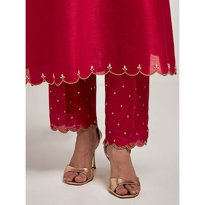 Anantaa by Roohi Trehan Embroidered Scalloped Hem Kurta with Pant - Maroon