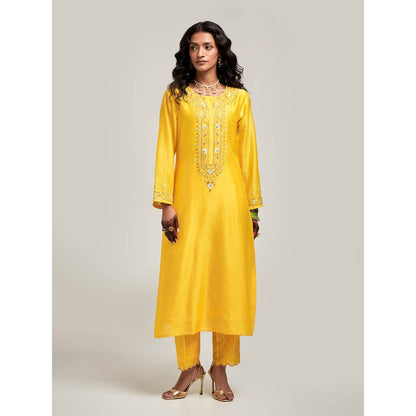 Anantaa by Roohi Trehan Embroidered Placket Kurta with Pant - Yellow
