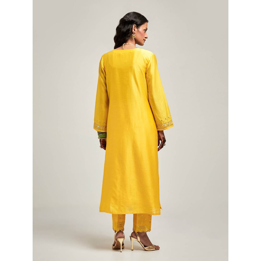 Anantaa by Roohi Trehan Embroidered Placket Kurta with Pant - Yellow