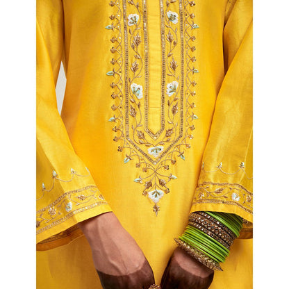 Anantaa by Roohi Trehan Embroidered Placket Kurta with Pant - Yellow