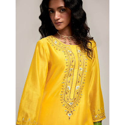 Anantaa by Roohi Trehan Embroidered Placket Kurta with Pant - Yellow