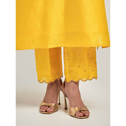 Anantaa by Roohi Trehan Embroidered Placket Kurta with Pant - Yellow