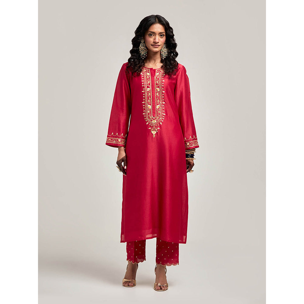Anantaa by Roohi Trehan Embroidered Placket Kurta with Pant - Maroon