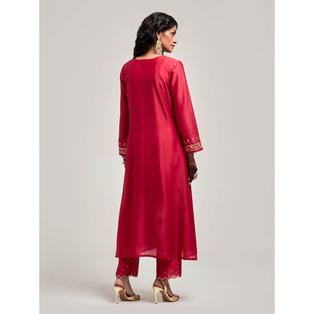 Anantaa by Roohi Trehan Embroidered Placket Kurta with Pant - Maroon