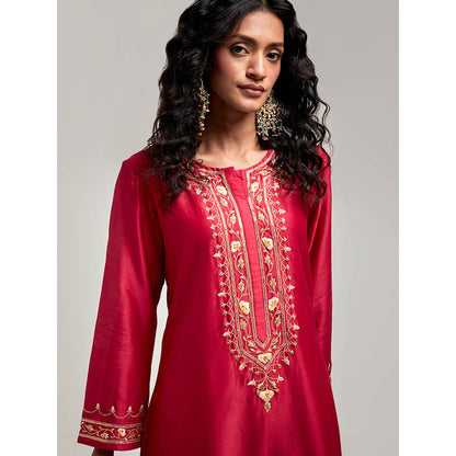 Anantaa by Roohi Trehan Embroidered Placket Kurta with Pant - Maroon