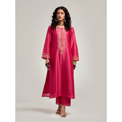 Anantaa by Roohi Trehan Embroidered Placket Kurta with Pant - Magenta
