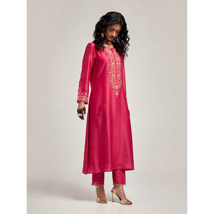 Anantaa by Roohi Trehan Embroidered Placket Kurta with Pant - Magenta