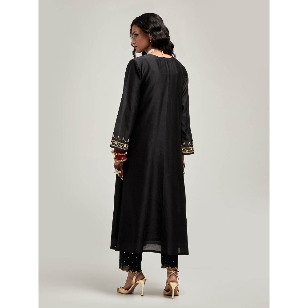 Anantaa by Roohi Trehan Embroidered Placket Kurta with Pant - Black