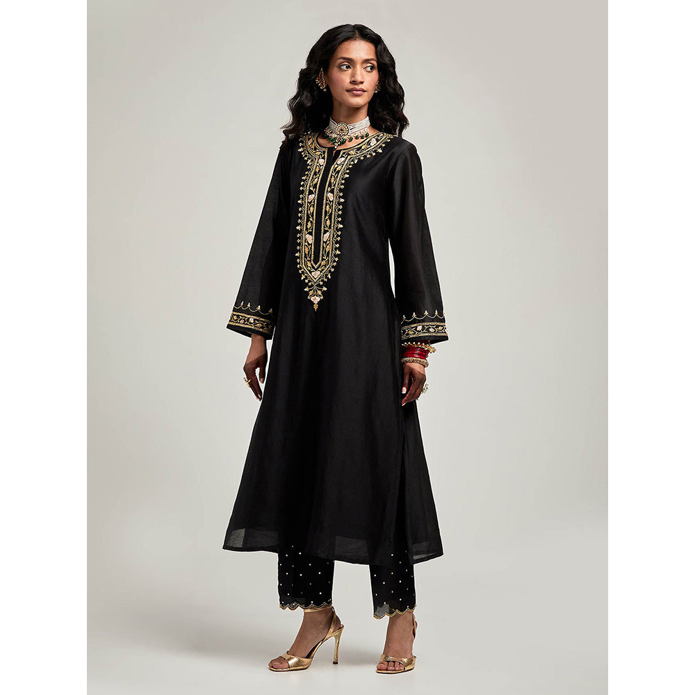 Anantaa by Roohi Trehan Embroidered Placket Kurta with Pant - Black