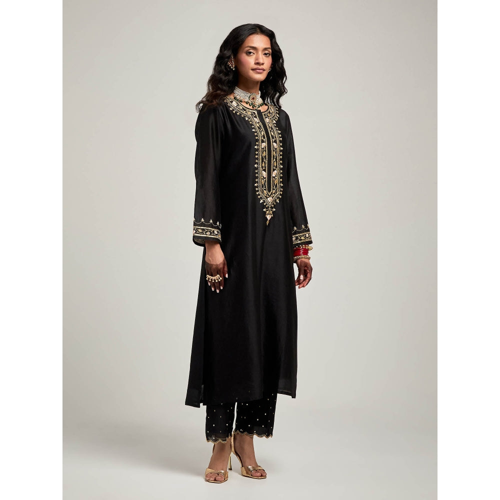 Anantaa by Roohi Trehan Embroidered Placket Kurta with Pant - Black