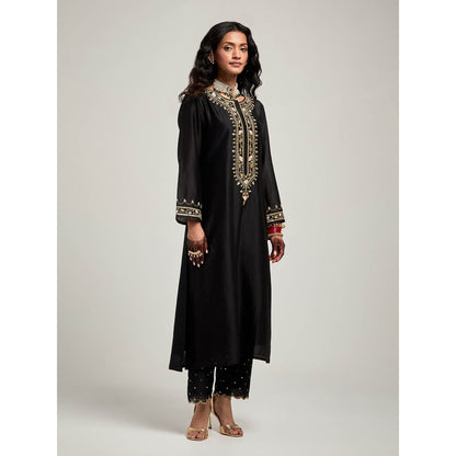 Anantaa by Roohi Trehan Embroidered Placket Kurta with Pant - Black
