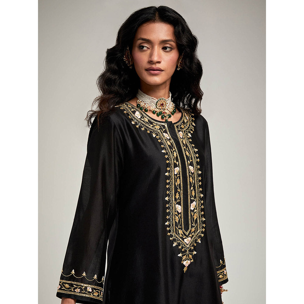 Anantaa by Roohi Trehan Embroidered Placket Kurta with Pant - Black