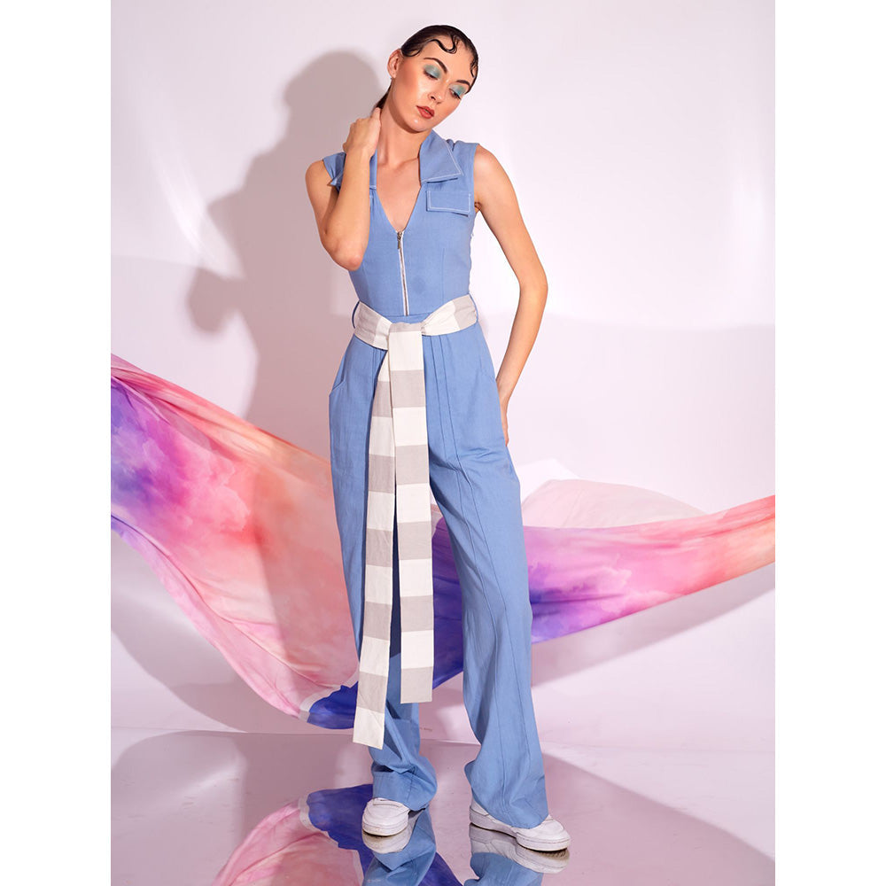 AN'ERA BY ASMITA VERMA Blue Skyline Jumpsuit with Belt