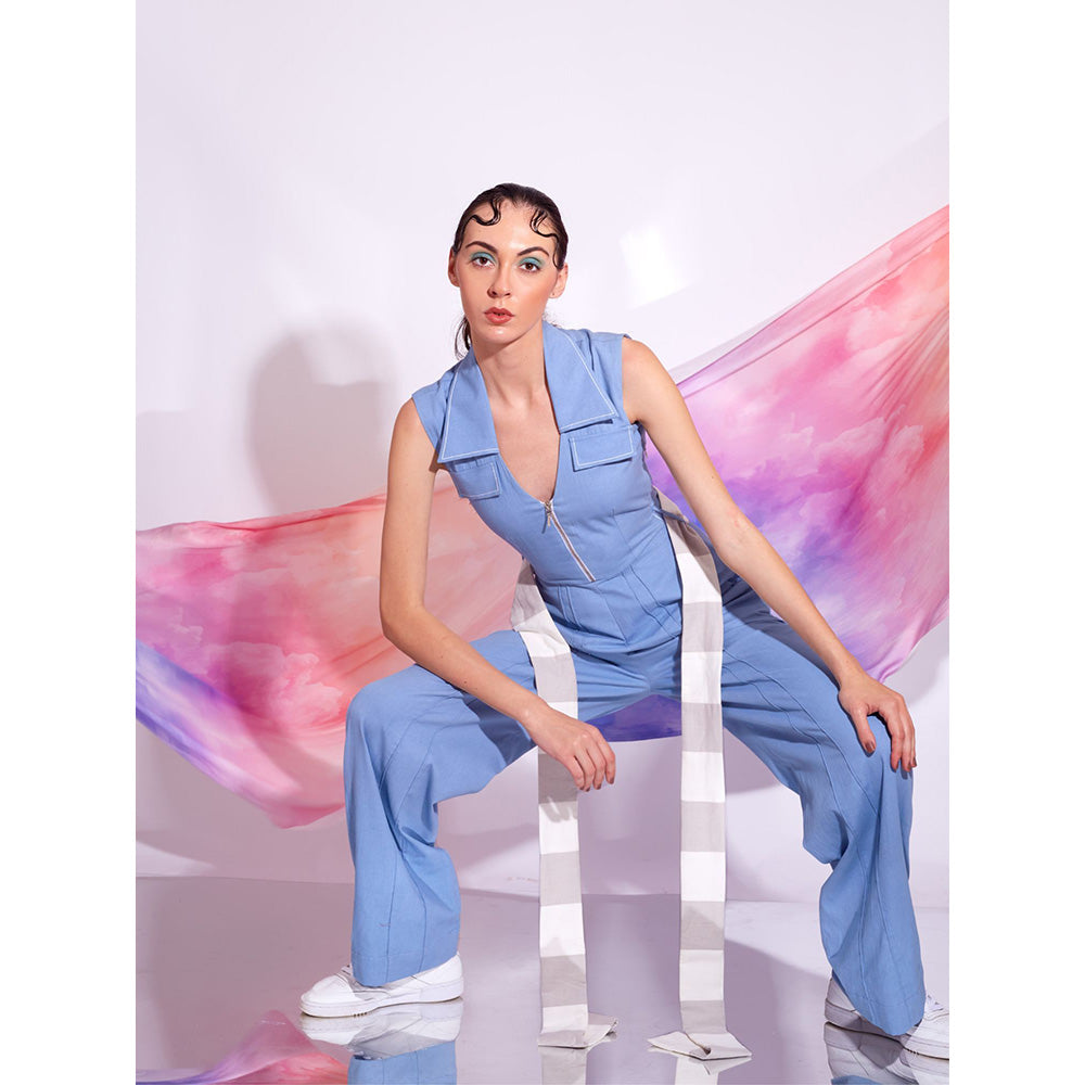 AN'ERA BY ASMITA VERMA Blue Skyline Jumpsuit with Belt